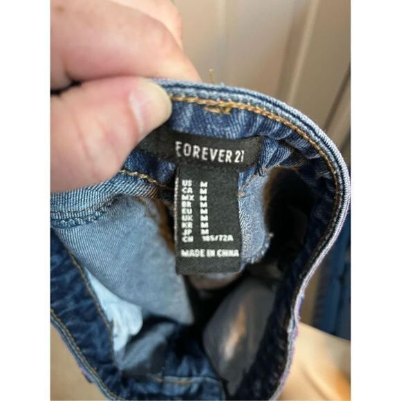 Forever 21 Denim Mini Skirt. Rainbow waistband accent. Size Medium - Picture 3 of 5